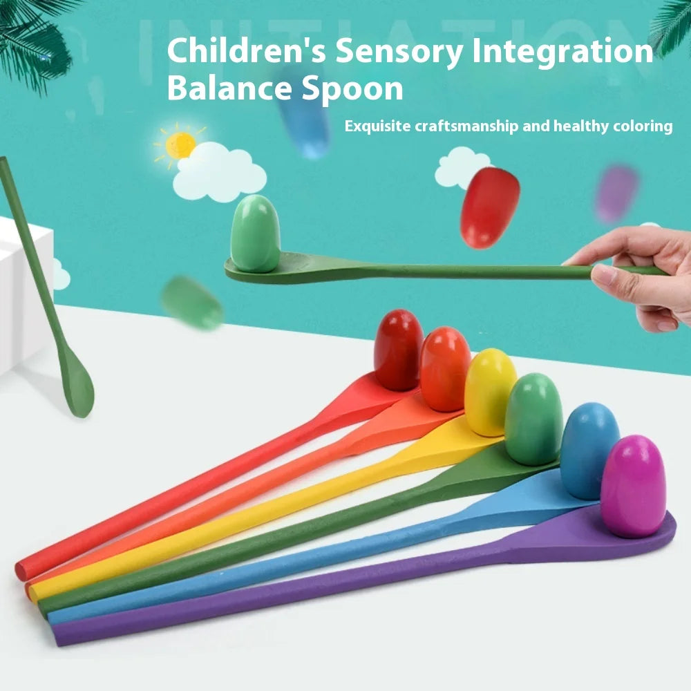 Montessori Rainbow Wooden Spoon - Educational Toy for Color Recognition & Balance