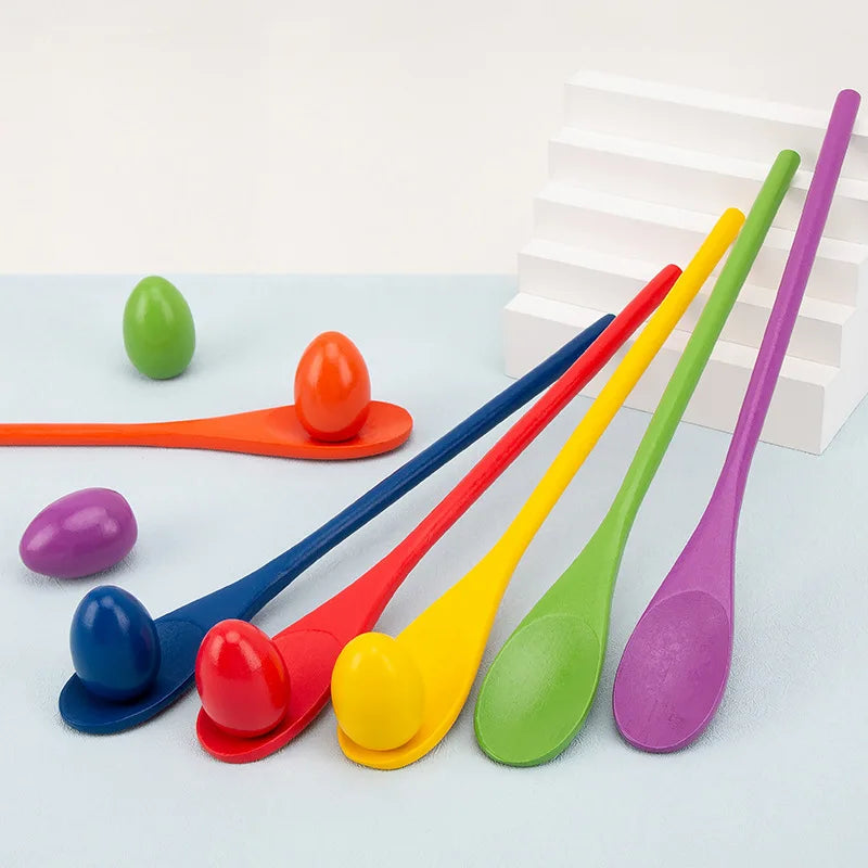 Montessori Rainbow Wooden Spoon - Educational Toy for Color Recognition & Balance