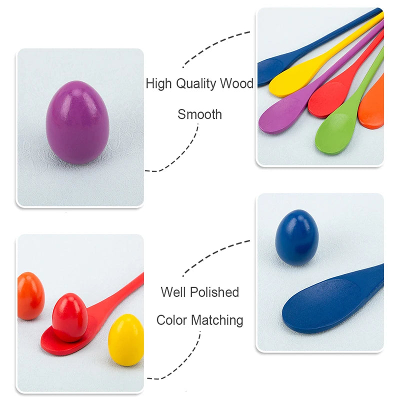 Montessori Rainbow Wooden Spoon - Educational Toy for Color Recognition & Balance