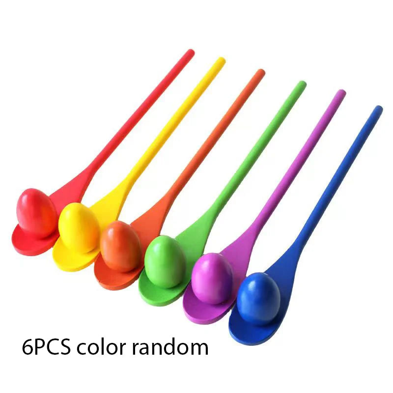 Montessori Rainbow Wooden Spoon - Educational Toy for Color Recognition & Balance