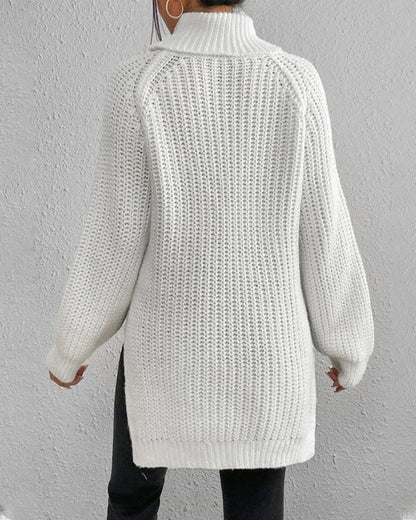 Women's Chunky Knit Turtleneck Jumper, Relaxed Fit, Hip Length, Cozy Knit Sweater for Winter