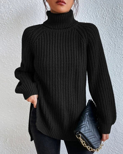 Women's Chunky Knit Turtleneck Jumper, Relaxed Fit, Hip Length, Cozy Knit Sweater for Winter