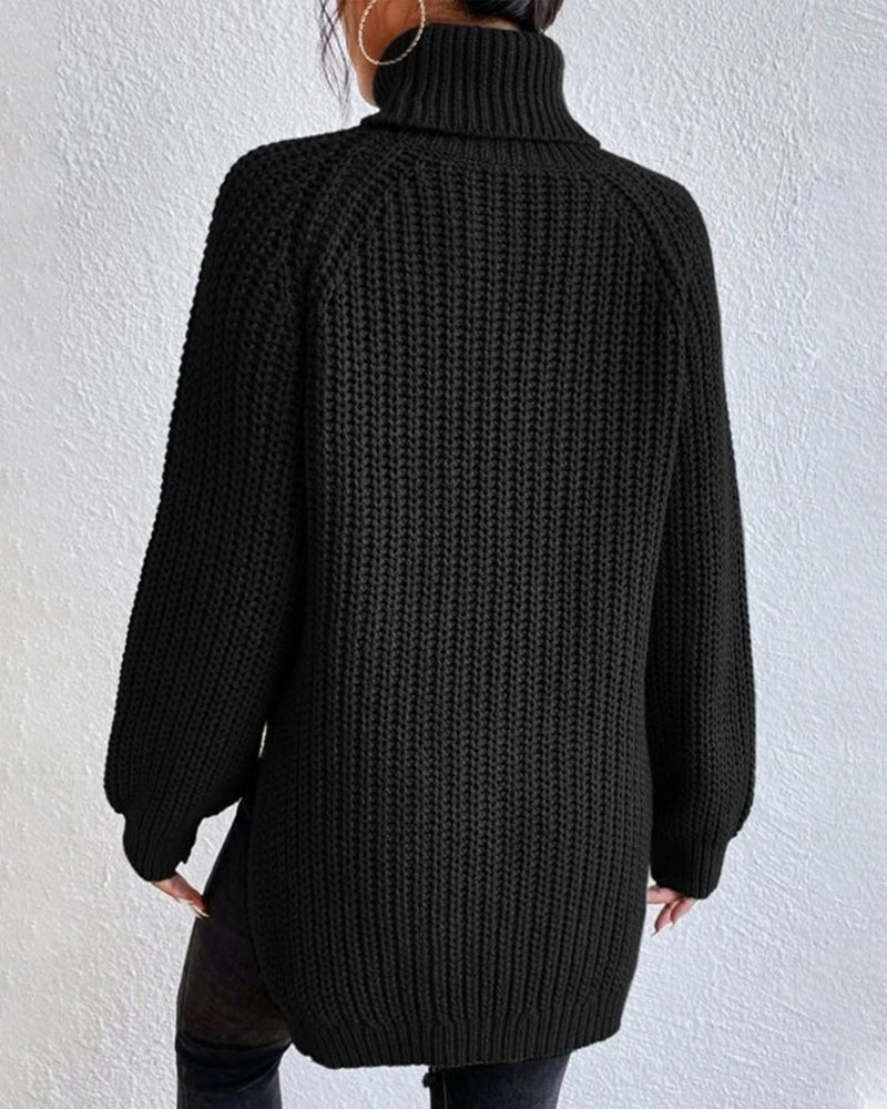 Women's Chunky Knit Turtleneck Jumper, Relaxed Fit, Hip Length, Cozy Knit Sweater for Winter