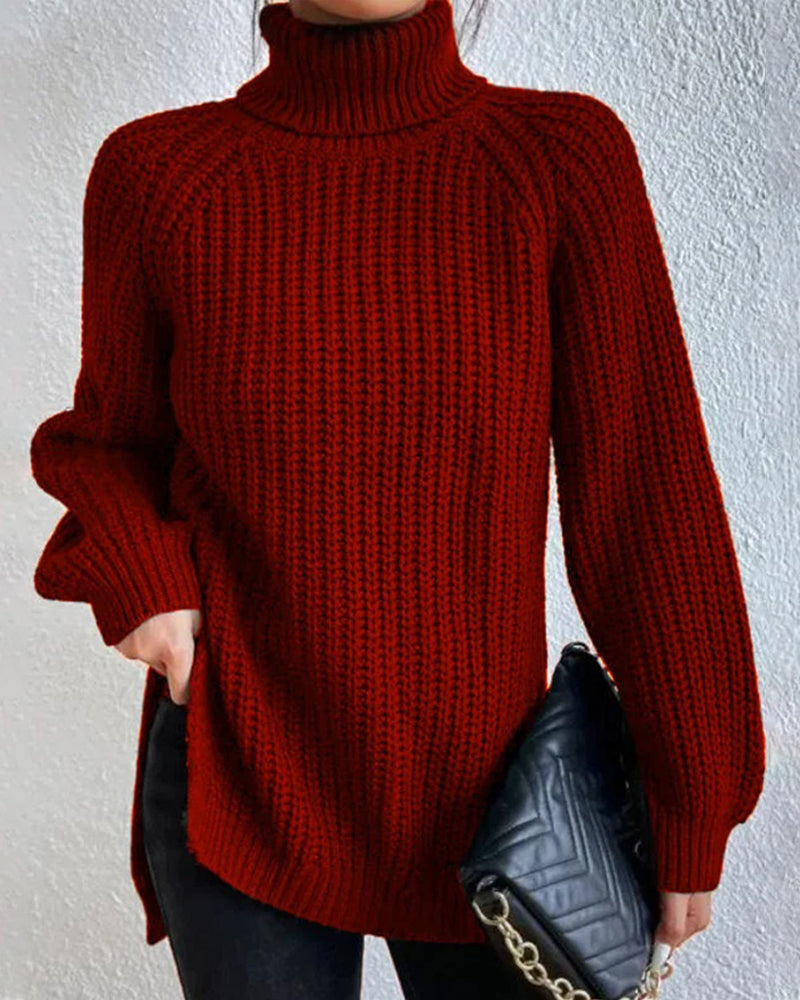 Women's Chunky Knit Turtleneck Jumper, Relaxed Fit, Hip Length, Cozy Knit Sweater for Winter