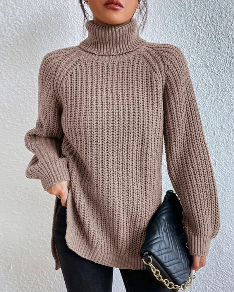 Women's Chunky Knit Turtleneck Jumper, Relaxed Fit, Hip Length, Cozy Knit Sweater for Winter