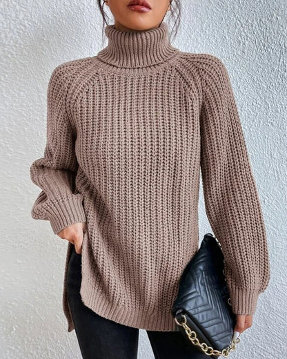 Women's Chunky Knit Turtleneck Jumper, Relaxed Fit, Hip Length, Cozy Knit Sweater for Winter