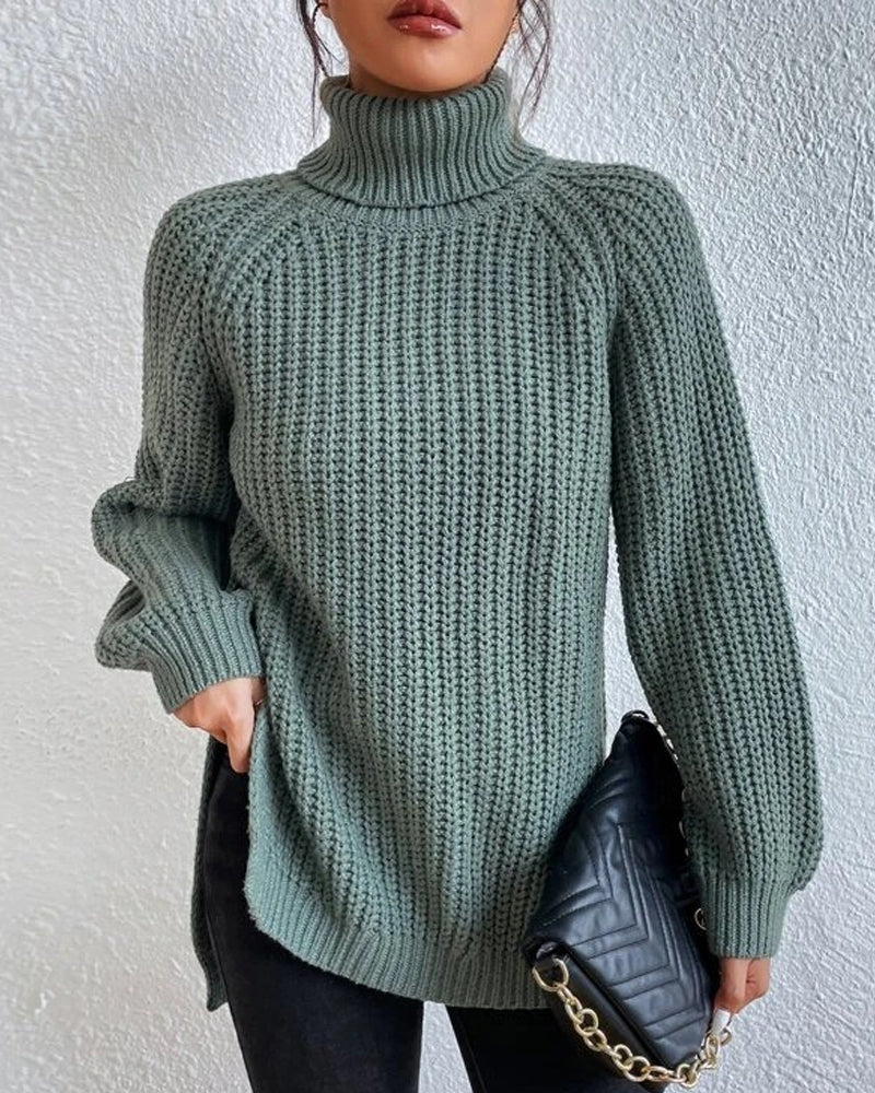 Women's Chunky Knit Turtleneck Jumper, Relaxed Fit, Hip Length, Cozy Knit Sweater for Winter
