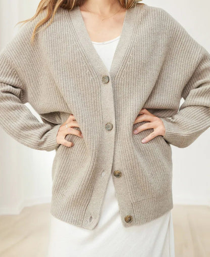 Women's Oversized Cardigan Sweater with Ribbed Knit Texture and Button Closure – V-Neck Relaxed Fit Cardigan