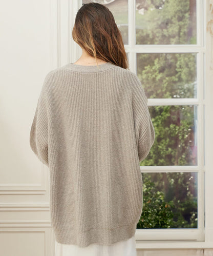 Women's Oversized Cardigan Sweater with Ribbed Knit Texture and Button Closure – V-Neck Relaxed Fit Cardigan