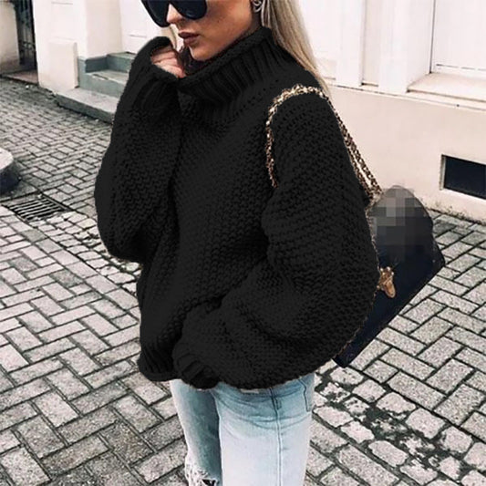 Women's Oversized Chunky Knit Turtleneck Cardigan with Ribbed Cuffs – Cozy Acrylic Blend Jumper for Casual Comfort