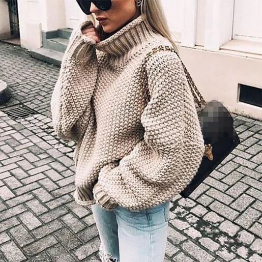 Women's Oversized Chunky Knit Turtleneck Cardigan with Ribbed Cuffs – Cozy Acrylic Blend Jumper for Casual Comfort